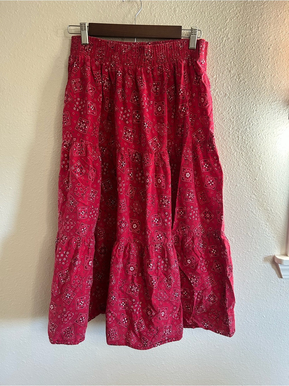 Vintage Sweater Loft Classic Bandana Print Tiered Midi Skirt Womens